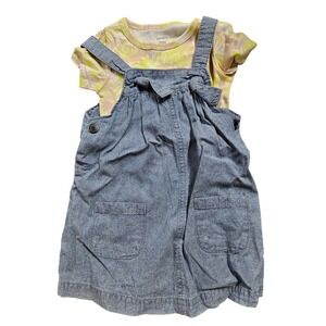 Carter's Baby Girls 12M Denim Pinafore Dress Outfit Yellow Floral Top